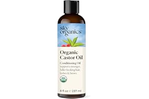 Sky Organics - Olio di ricino biologico - Olio volumizzante per capelli - Cuoio capelluto, ciglia, sopracciglia - Olio di ricino puro spremuto a freddo - Balsamo naturale - Omega, Vegano - 8 once