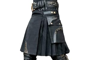 ACSEFIRE Männer Schottland Rock Mittelalterlicher Vintage Rock Punk Gothic Traditioneller Highland Combat Kilt mit Taschen