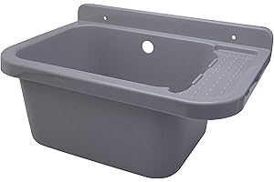 ADGO Lavello Industriale, per Garage, Lavanderia, Officina, Sifone, Kit di Montaggio, Lavandino, Resistente alle Intemperie (59 x 34 x 21 cm, Grigio)