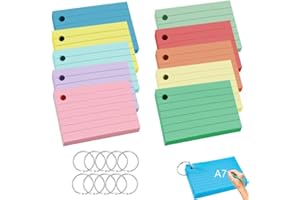SAIJIAN 500 Flash Cards A7 Fiche de Revision Papier Flashcards Cartes Index Lignées 150g/m² avec 10 Anneaux de Reliure 10 Couleurs pour École Bureau Maison Étude Notes