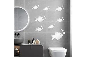 AINIUNIU 3D Wall Stickers, Acrylic Fish and Bubbles, Fashion Mirror Wall Stickers, Animal Wall Stickers, Tropical Fish for Living Room, Bedroom, Bathroom Decoration (Silver)