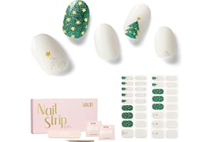 ‎NAILOG NAILOG Nagelfolie UV Härtend Selbstklebend - 34 Stück(Twinkling Trees) Weihnachtsbaum und Sterne Nagelsticker Nageldesign,UV Gel Strips Weihnachten Geschenk für Frauen,