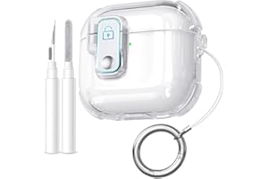 Upeak Custodia Compatibile con AirPods 4 Cover, TPU Trasparente con Blocco Sicuro Case Protettiva per Apple Airpods 4 Generazione 2024 (LED Visibile) con Kit di Pulizia&Moschettone, Trasparente