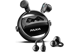 PAXA 2-in-1 Doppel-Set Clip On Kopfhörer Open Ear Kopfhörer Bluetooth 6.0 0ms Verzögerung, 140H Spielzeit, Auto L/R-Erkennung, Hybrid Noise Cancelling für Arbeit/Sport/Tag,Schwarz
