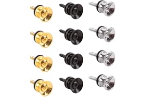IUDWCG - 12 Pcs Bouton de sangle de guitare en métal avec vis de montage et coussinet en caoutchouc pour guitare classique électrique acoustique basse ukulélé (or, argent, noir)