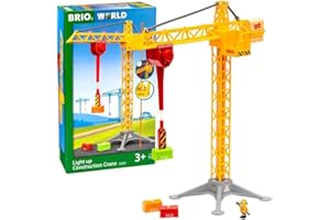 BRIO World Light Up Construction Crane for Kids Age 3 Years Up - Wooden Railway Train Accessories and Add Ons
