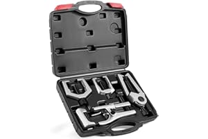 Autojack 5pc Universal Heavy Duty Ball Joint Press Separator Splitter Puller Removal Tool Kit, Pitman Arm Puller Tie Rod Remover Separator Set, Front End Service Adapters For Car Repair