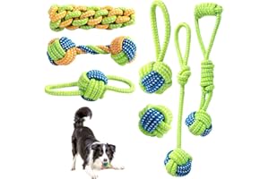 DAJASD Hundespielzeug Seil mit Knoten Ball, 7STK Kauen Hundespielzeug Set Baumwolle, Spielzeug Hund Ball mit Seil, für Mittelgroße Kleine Hunde, Hunde ​Zahnpflege, Spielzeug(Grün)