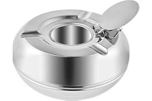 CUAYAES Posacenere In Acciaio Inox Con Coperchio, Posacenere Da Esterno Portatile, Posacenere Chiuso, Facile Da Usare E Da Pulire, Home Office Decorazione (Argento)