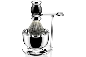 GRUTTI 3 in1 pennelli da barba da uomo, supporto e ciotola in acciaio inox, kit tradizionale per rasatura a umido, ideale come regalo per uomini, set universale in acciaio inox con ciotola da barba