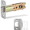 LOQRON Adjustable Deadlatch 2-3/8" or 2-3/4", Privacy and Passage Door Lock 90° Turning Angle Replacement Latch, Door Latch with Strike Plate and Strike Box, Satin Nickel