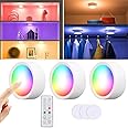 Goodern 3 PCS LED Puck Lights with Remote Control,Wireless Touch Sensor Control Lights 16 Color RGB LED Under Cabinet Lighting Lamp Adjustable Multi-Purpose Night Light for Bedroom Bathroom Kitchen