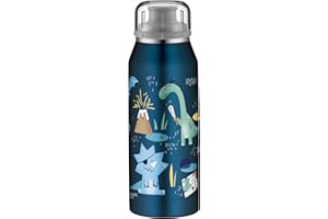 alfi KIDS ISO BOTTLE 350 ml, dino pirates, cantimplora infantil de acero inoxidable, estanca con tapón de rosca, mantiene el calor 12 horas y el frío 24 horas, para bebidas con gas, sin huellas