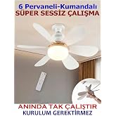 Enerji Tasarruflu LED Işıklı Uzaktan Kumandalı 6 Pervane Tavan Vantilat&ouml;r&uuml; Sessiz &Ccedil;alışan 2 Yıl Garanti T&uuml;rk Malı Tavandaki E
