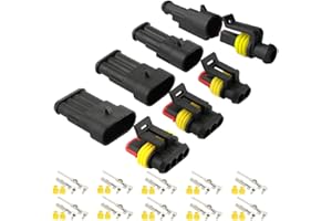 Aiqeer 12 Set Voiture Étanche Électrique Fil Connecteurs, Kit Prise Fiche Connecteur Électrique Imperméable Voiture (1 Pin, 2 Pin, 3 Pin, 4 Pin)
