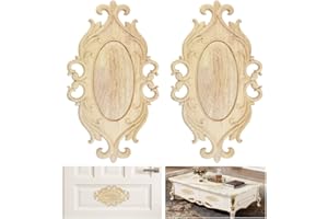 KBNIAN 2 PCS Molduras Decorativas de Madera para Muebles Apliques Tallados en Madera Ovalados Apliques de Madera para Decorar Muebles Molduras y Apliques de Madera para Muebles Puertas Armario