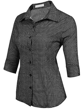 BeautyUU Damen 3/4 Ärmel Shirt Hemd Casual Bluse Einfarbig Oberteil Hemdbluse Damenbluse Shirtbluse Baumwolle