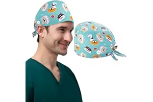 EAVUYIS Op Haube Stoff Krankenschwester Haube Einstellbare Chirurgische Mütze Knöpfen Verstellbar Arbeitskappe Mit Schweißbandkapuzen Beutelkappen Baumwolle Staubkappe Kappe Bedruckte Turban Hut