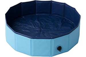 PawPride Foldable Dog Swimming Pool, Paddling Pool and Bath Tub - Durable Flexible Collapsible PVC Fabric, Sturdy Walls, Easy Drainage, suitable for Dogs Cats and children (M) 80x80x120cm