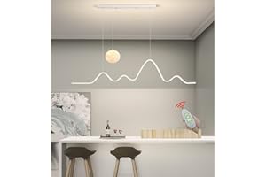 LANEKD Lampa wisząca LED, dł. 150 cm, ściemniana, do jadalni, salonu, kuchni, wisząca, nowoczesna lampa z motywem księżyca, pilot zdalnego sterowania, lampa wisząca do biura, dekoracja sufitowa (biała, dł.
