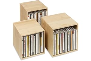cubix CD-Box bambus, CD-Aufbewahrungs-Boxen aus Holz. Set mit 3 Boxen. Zur Aufbewahrung von bis zu 40 CDs.