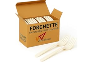 VIDOELETTRONICA forchette biodegradabili e compostabili Bianche Posate in Fibra di Zucchero Confezioni da 20 Pezzi stoviglie bio Eco Friendly Lavabili Fino a 125 Lavaggi (100 pezzi confezioni da 20)