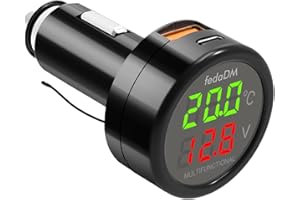 Hoembpn 3 in 1 USB C Auto Ladegerät 12V Voltmeter Thermometer Digital Anzeige Temperaturtester Batteriewächter PD & USB Auto Zigarettenanzünder Ladegerät Port für 12V-24V SUV LKW Wohnmobil