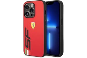 CG MOBILE Ferrari - Funda para iPhone 14 Pro Max en color rojo con logotipo grande negro SF, protección de piel sintética, duradera y antiarañazos con fácil ajuste y absorción de golpes
