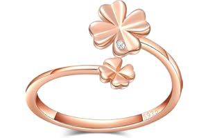 CPSLOVE Damen Mädchen Klee Ringe, 925 Silber ringe, Eingelegter Zirkon, Schwanzring, Eleganter Kleering, Ringe öffnen, Einstellbare Größe, Hochzeitsring, Verlobungsring