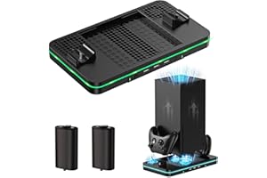 QYCHHJ Cooling Fan for Xbox Series X/S, Controller Charging Station with 2 X 1100 mAh Rechargeable Battery Packs, Cooling Stand Dual Controller Charging Dock with 3 USB Ports for Xbox Series X/S Accessories