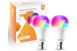 Refoss Smart Bulb Alexa Light Bulb B22 Works with Apple HomeKit, Alexa, Google Home, Siri with Colour Changing Light, Dimmable Warm White WiFi Bulb 9W (60W Equivalent) 810LM 2 Packs