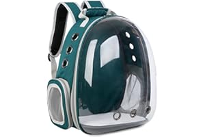 PETCUTE Mochila para Gatos Transparente Portador de Mascotas Mochila con Burbujas Bolsa de Transporte Ventilada PortáTil Diseño de Cápsula Transpirable para Gatos Pequeños Verde