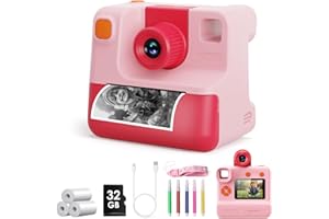 DIAMOOKY Appareil Photo Enfant Instantanée,1080P Appareil Photo Numérique Enfant avec Papier d'impression & Carte TF 32G, Stylo 5 Couleurs,Cadeau pour Filles Garçons de 3-10 Ans (Rose)