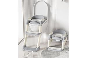 Lyefancy Kids Potty Training Seat with Steps, 2 in 1 Toddler Toilet Ladder Seat for Boys Girls, Soft Mat Non-Slip Splash Guard Toilet Seat with Step Stool, Children Toilet Training in Bathroom(Grey)