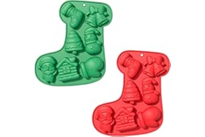 YXHZVON Set di 2 Stampi in Silicone a Calza di Natale, Stampo in Silicone per Caramelle a 6 Cavità, Stampo per Torta a Tema Natalizio per la Preparazione di Cioccolatini e Caramelle (Rosso + Verde)