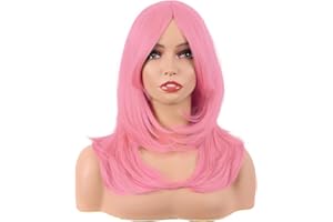 MapofBeauty 20 Pulgada/50 cm Largo Layered Pelucas Con Flequillo Lacio Sintética Fibras Shoulder Largo Cabello Para Diario Fiesta (Ligero Polvo)