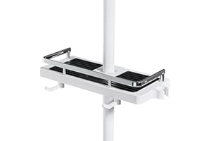 DUFU Duschstangen Caddy Aufbewahrungsregal Duschablage Kein Bohren mit Aufhängen Duschkopf Halterungen Zwei Haken und Multifunktions Duschkorb Passend für 21mm-25mm Duschschiene 1 Stück Weiß