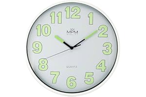 MPM QUALITY MPM Lumini Wall Clock – zegar ścienny świecący zegar ścienny bez odgłosów tykania, okrągła lampka nocna, zegar ścienny do salonu, kuchni, biura, sypialni, na baterie, Ø 260 x 50 mm, biały