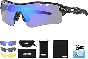 Liekkas Polarised Sports Sunglasses For Men Women with 3 Interchangeable Lenses for Running Cricket Mountain Bike Cycling Glasses