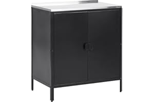 Beliani Steel Outdoor Garden Kitchen Cabinet 2 Door Stainless Steel Top Black Vilama