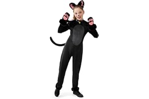 Spooktacular Creations Costume de chat noir pour filles, costume de chat noir en peluche, costume d'Halloween de chat noir pour enfants filles Halloween Cosplay Party Jeu de rôle (Petit (5-7 ans))