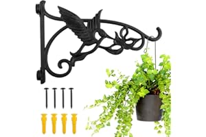 KABB Heavy Duty Hanging Brackets, 2pcs 13" Hand Forged Cast Iron Wall Mount Bracket Durable Rust-Resistant Hummingbird Hanger Hook for Hanging Bird Feeder Lantern Wind Chimes