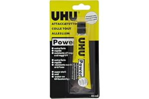 UHU Power Poliuretanico 45ml Adesivo speciali Extraforte, rapido e pulito. Trasparente