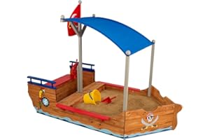 KidKraft Sabbiera dei Pirati per Bambini in Legno con Coperchio e Tettuccio Parasole, Giochi da Giardino in Legno, Parco Giochi Esterno, 00128