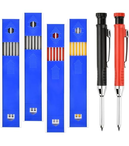 JEYEFFE Matita Da Carpentiere Con Ricariche E Temperino - Ideale Per Falegnami E Muratori, Colore Giallo - Foto 2