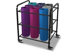 MM MELISEN Stuoia di yoga Rack di immagazzinaggio del tappetino di casa, palestra studio carrello organizzatore per rullo di schiuma, mobile nero attrezzature sportive rack di stoccaggio con ruote