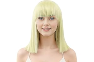 IMISSU Peluca corta de pelo natural para cosplay con flequillo recto, pelucas para fiesta de disfraces de Halloween para mujer (Rubio)