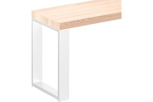 LAMO Manufaktur Taburete de Madera para Comedor 30x160x47 cm (Ancho x Largo x Alto), Patas para Muebles Modelo Simple Blanco/Asiento En Bruto, LSB-01-A-001-160-9016S