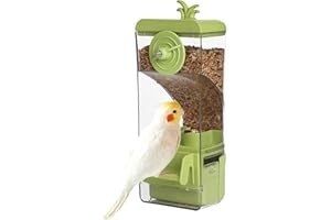 KASSIVA Automatic Bird Feeder for Cage, Bird Cage Feeder with Perch for Parakeet Canary Cockatiel Finch (Green)