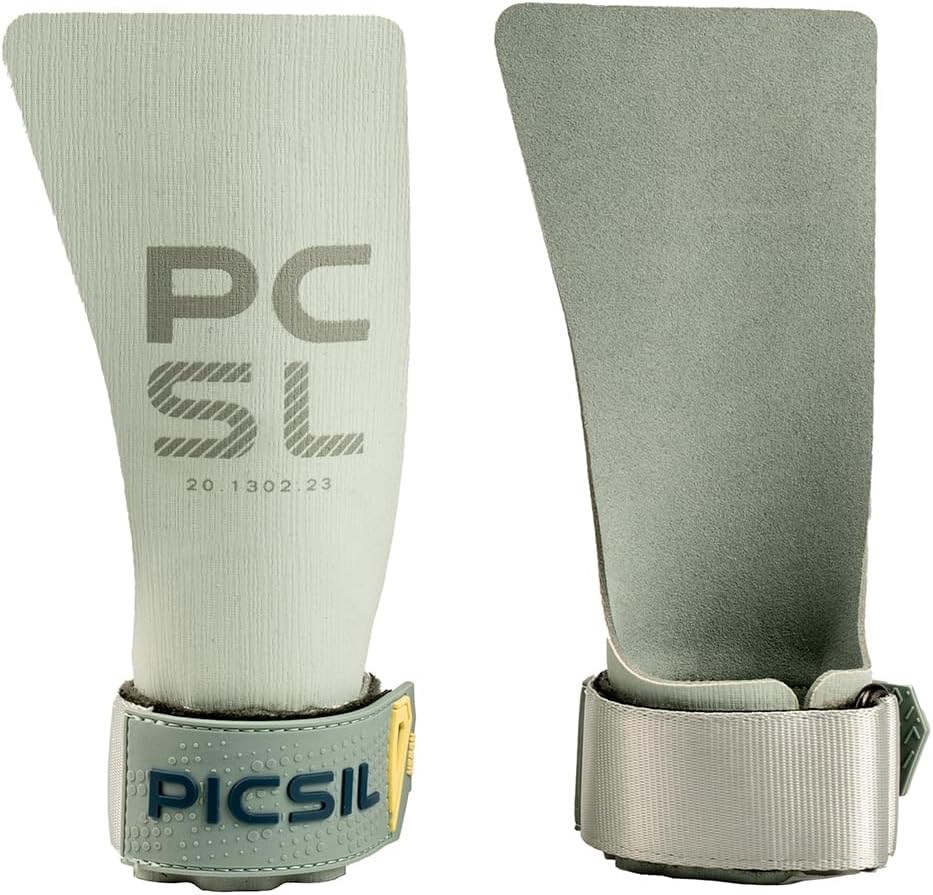 PICSIL Calleras Heron + Muñequeras + Bolsa, Uso con y sin Magnesio, para Todo Tipo de Atletas, Agarre en Todas Superficies y Tipo de Barra